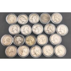 $5 FV US 90% Silver Washington Quarters Roll Lot (20 Coins) 1934-1964 Old Dates